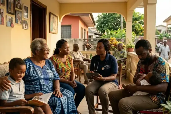 A multigenerational family spending time together in a supportive home and community setting during International Day of Families awareness activities.