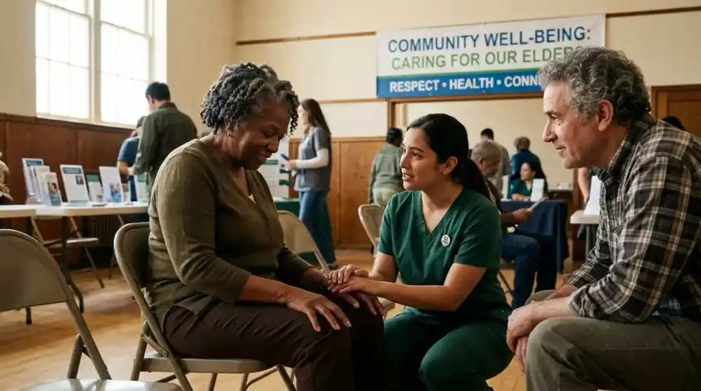 Older adults represented in elder care and awareness illustration.