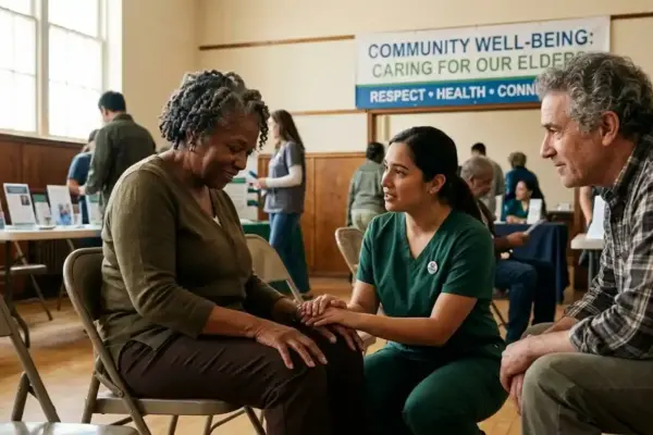 Older adults represented in elder care and awareness illustration.