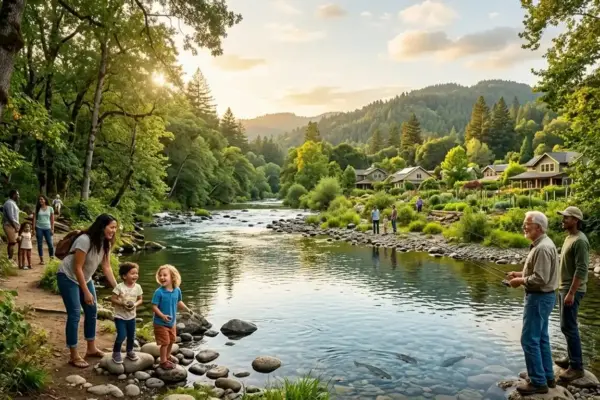 Environmental health awareness image, showing healthy communities and clean environments.