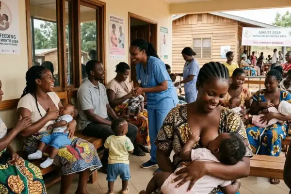 Mothers, infants, and healthcare workers represented during breastfeeding awareness and maternal-child health education activities.
