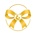 Golden Bow with a mother & child symbol around the knot, representing World Breastfeeding Week