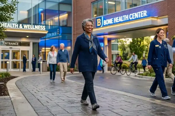 An older adult walks confidently highlighting bone health and osteoporosis prevention.