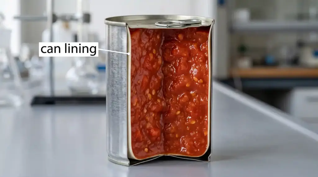 Cross-section of a metal food can showing its internal protective lining