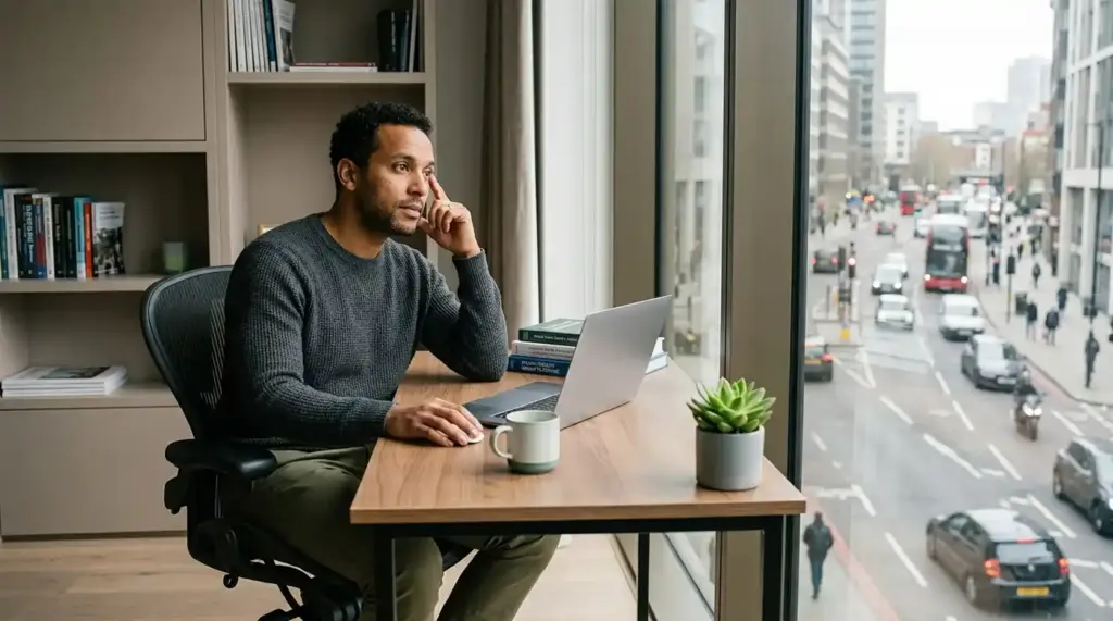 Adult trying to work in a noisy urban environment.