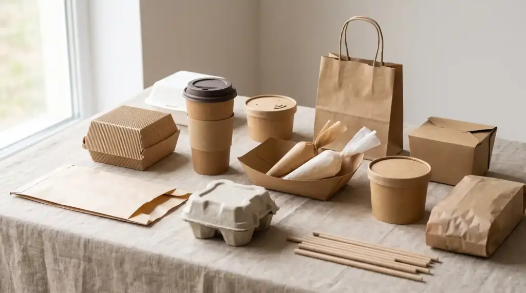 A variety of paper based materials used for food packaging.