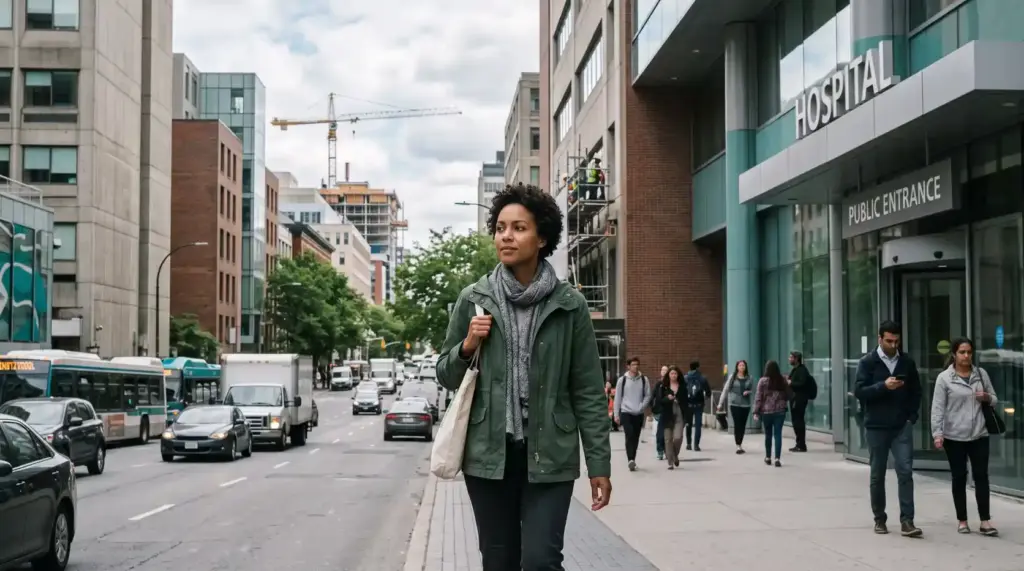 Person exposed to everyday environmental noise in an urban setting.