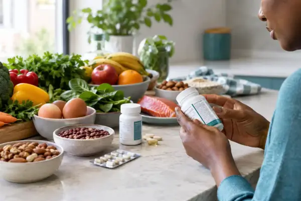 Do you need supplements? Foods, vitamins, and mineral supplements arranged together